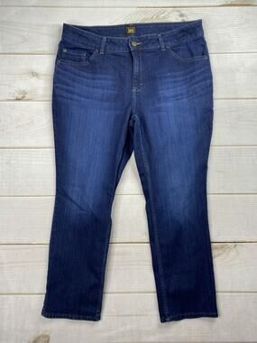 Lee Jeans Women's Plus Size 20 W Dark Wash Stretch Denim Straight Leg 5 Pockets